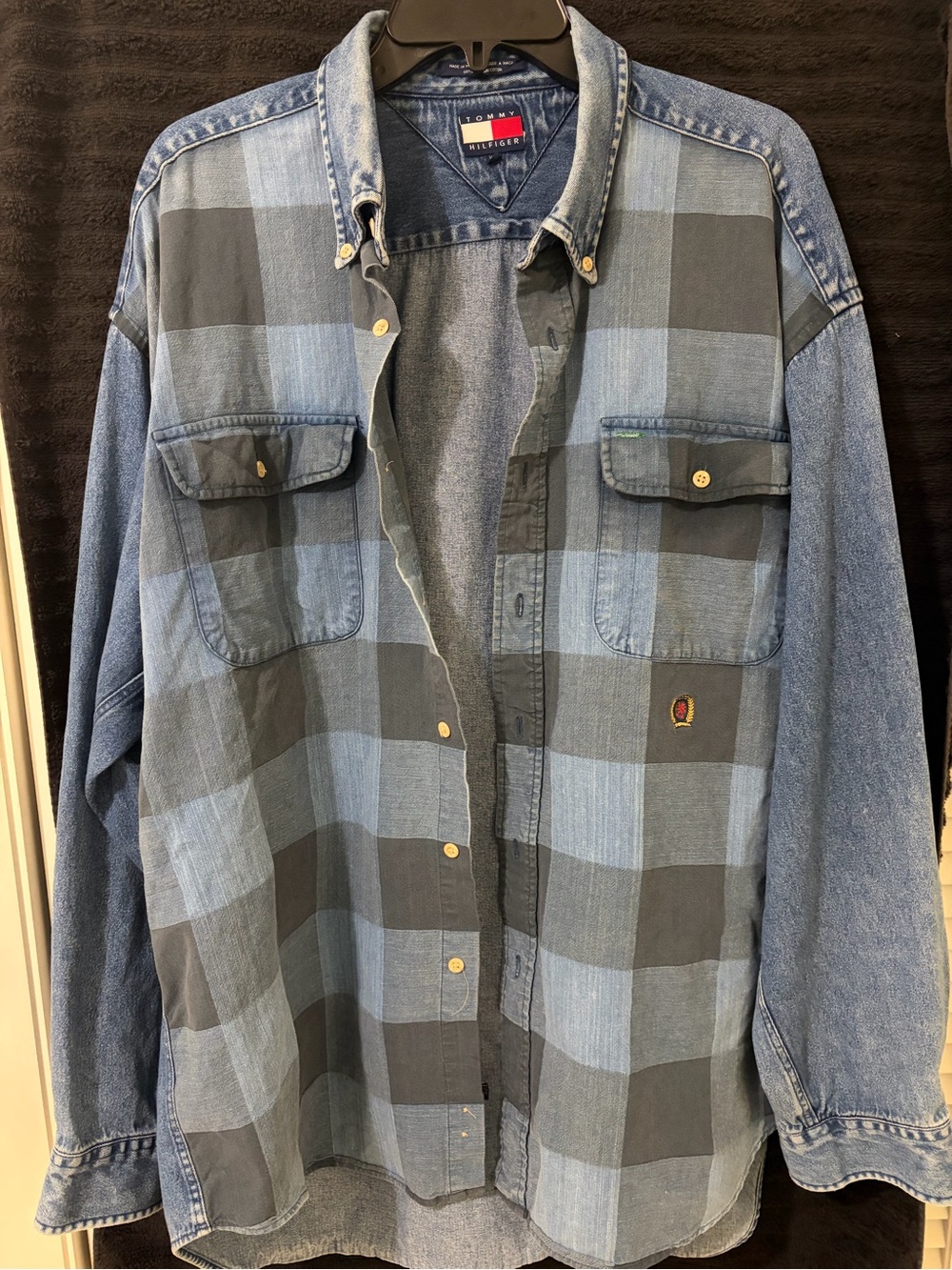 Vintage 1990 Tommy Hilfiger Blue Plaid Denim Shirt-shacket